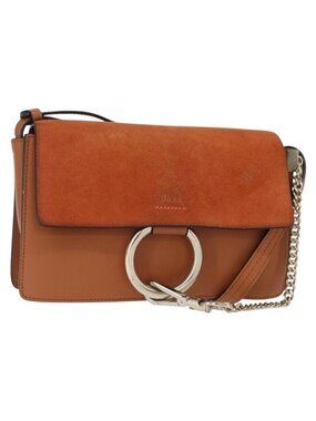 Authentic Chloe Fay Shoulder Bag Suede Leather Brown Gold